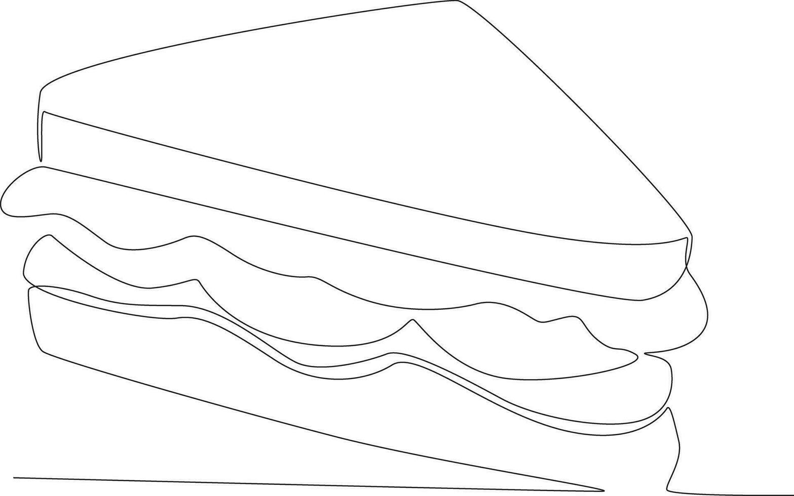 Single continuous line drawing halves of fresh sandwich. Fast Food vector