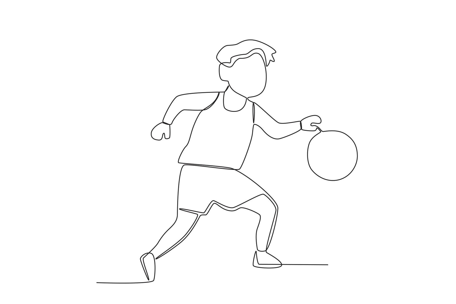 Vector continuous line drawing of basketball player in action