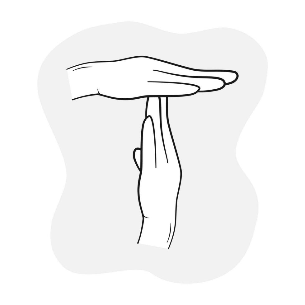 manos en un posición a indicar se acabó el tiempo signo. vector ilustración aislado en gris antecedentes.