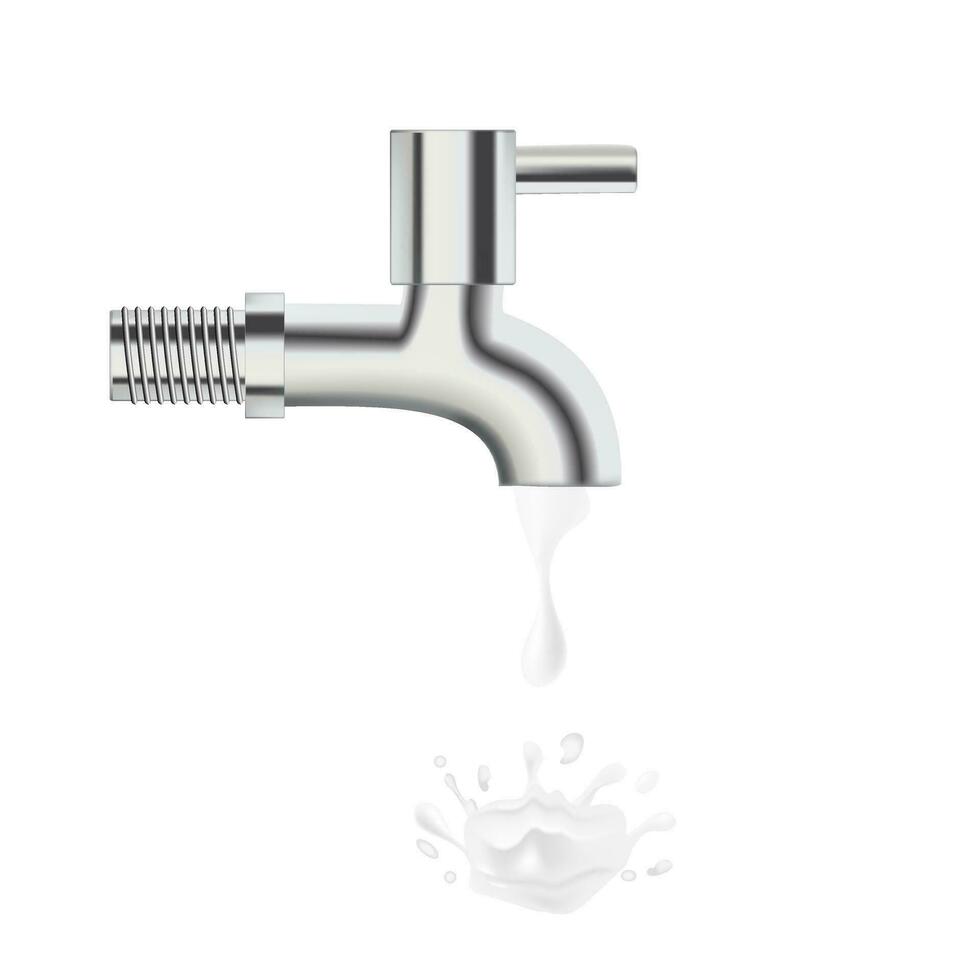 realista detallado 3d metal agua grifo con blanco gota. vector ilustración eps 10