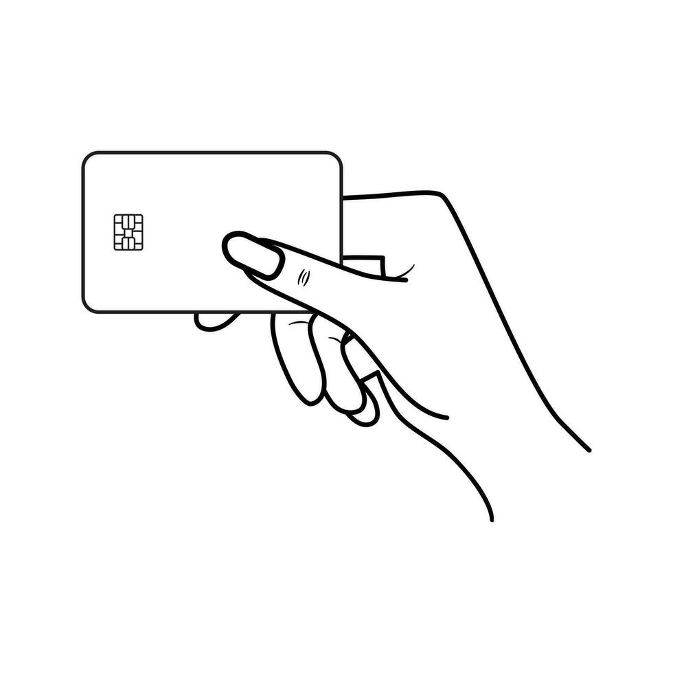 Hand swipe credit card during purchase line art icon for apps and websites. Vector illustration EPS 10.