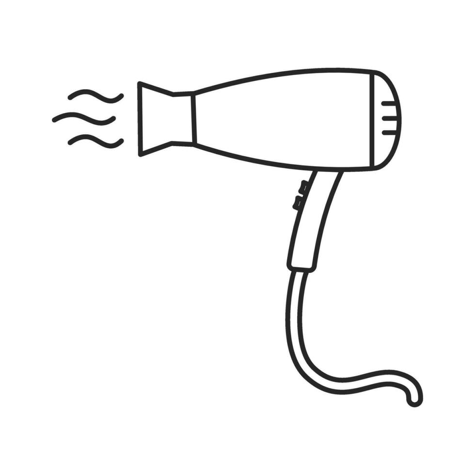 dryer hair icon, hairdryer with blow air, use appliance, thin line web symbol on white background - editable stroke vector illustration eps10.