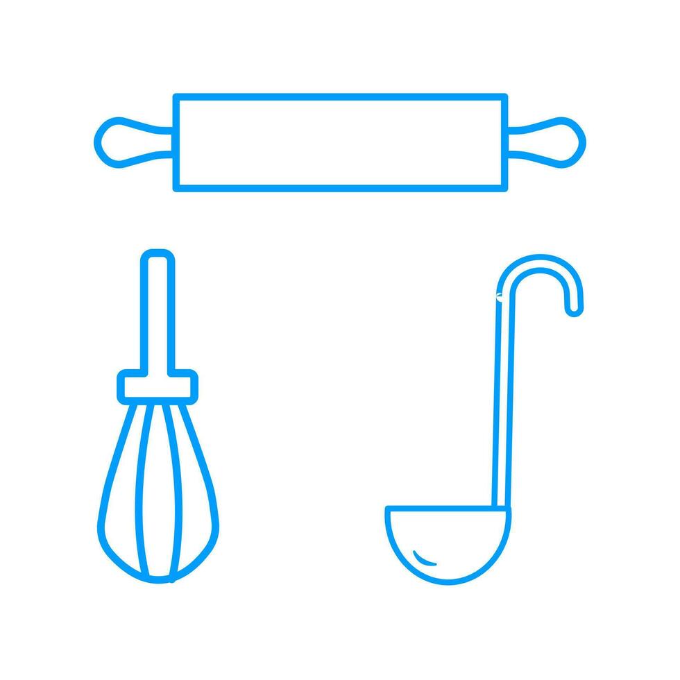 Whisk, rolling pin and dipper isolate on white background. Vector illustration EPS 10.