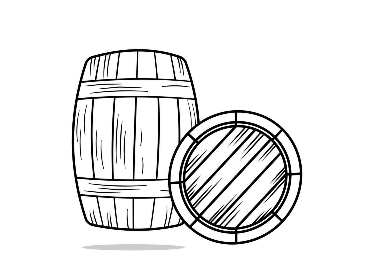 Oak wine barrel or cask on white background. front view. Solid wooden container for wine making, aging process. Vector illustration EPS10.