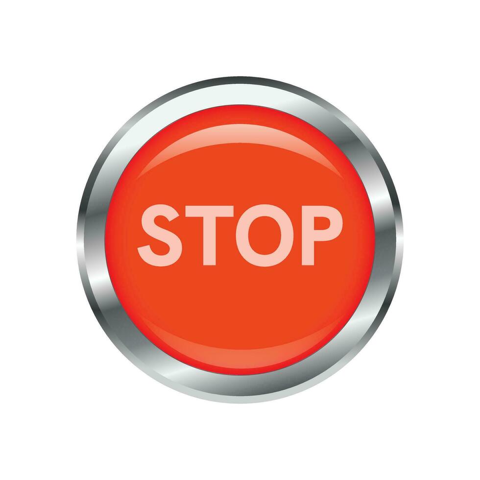 Stop red circle glossy web icon on white background. Vector illustration EPS 10.