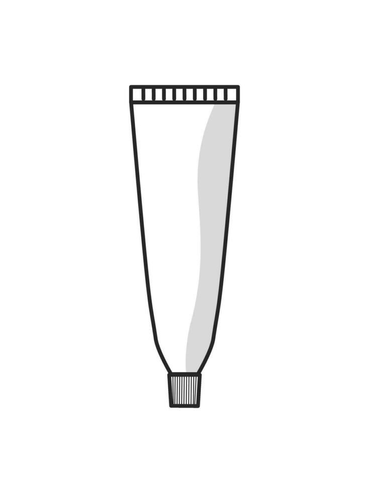 Black and white icon is a simple linear glamorous cosmetic tube with hand cream for the legs of the face and body, for moisturizing and skin care and beauty guidance. Vector illustration.