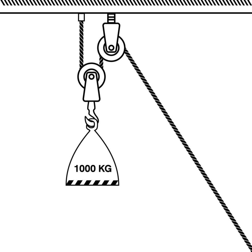 fijo polea sistema aislado en blanco antecedentes. cargado móvil poleas física experimentar para educación en fuerza y movimiento con polea ilustración. el leyes de movimiento. sencillo máquinas poleas vector