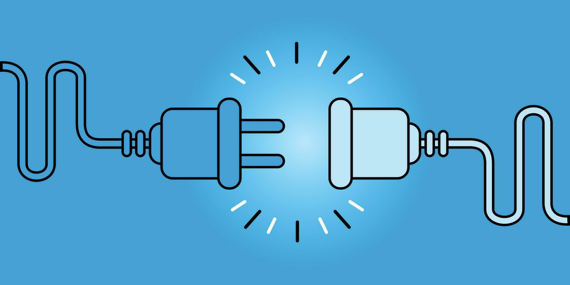 Electric socket with a plug. Connection and disconnection concept. 404 error connection. Electric plug and outlet socket unplugged. Wire, cable of energy disconnect. vector