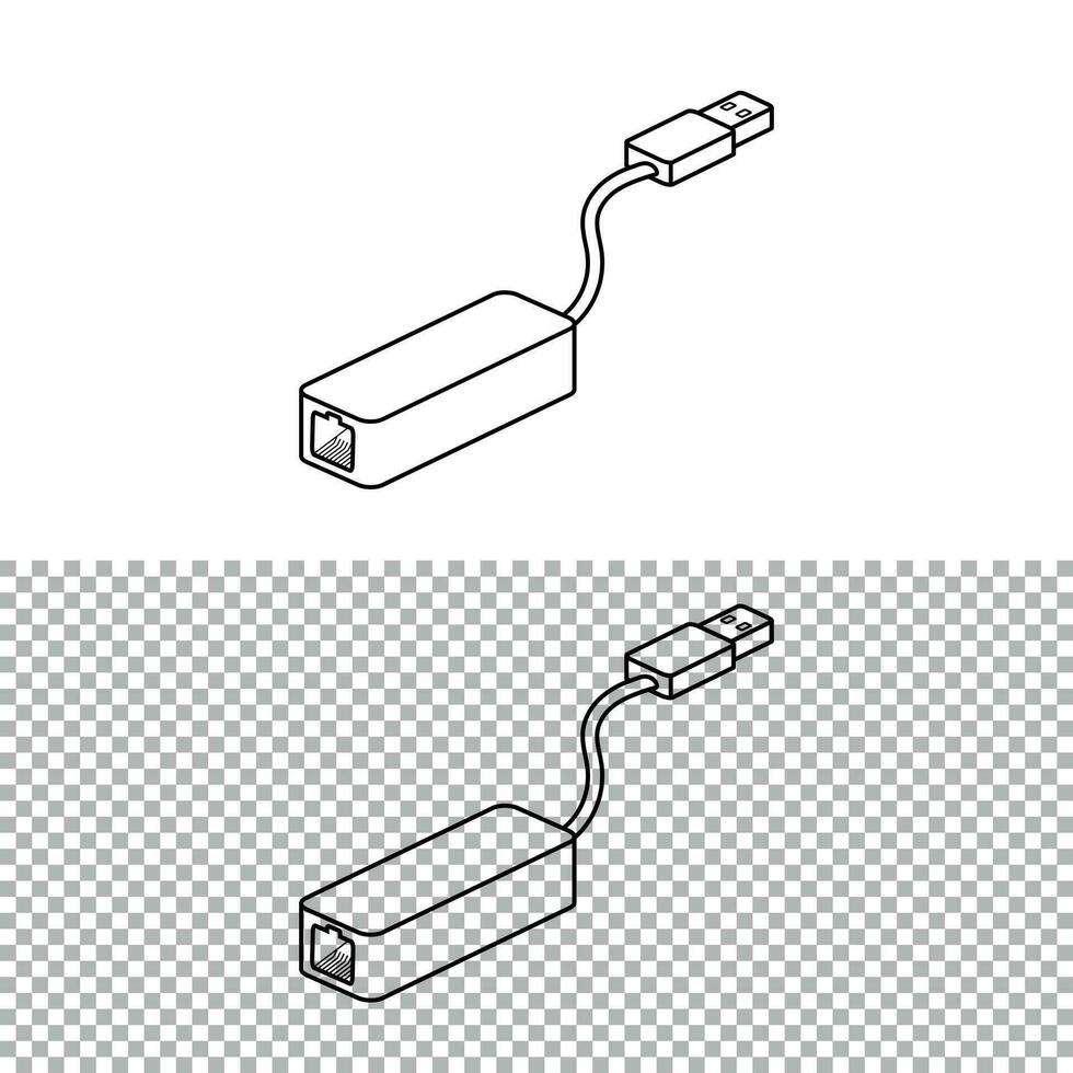 Usb to ethernet connector adapter isolated over the white background. vector