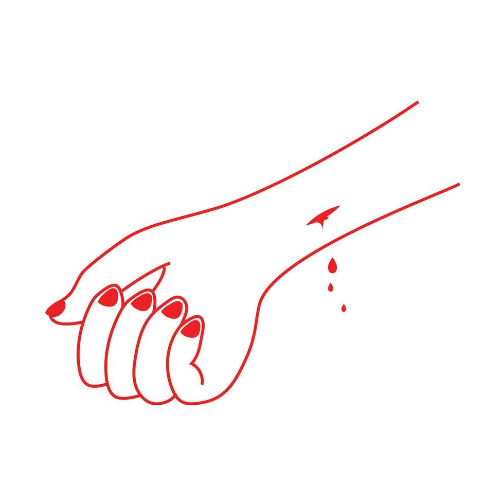 injured hand with bleeding gash with wound on the hand palm vector illustration.