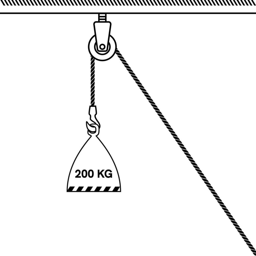 fijo polea sistema aislado en blanco antecedentes. cargado móvil poleas física experimentar para educación en fuerza y movimiento con polea ilustración. el leyes de movimiento. sencillo máquinas poleas vector