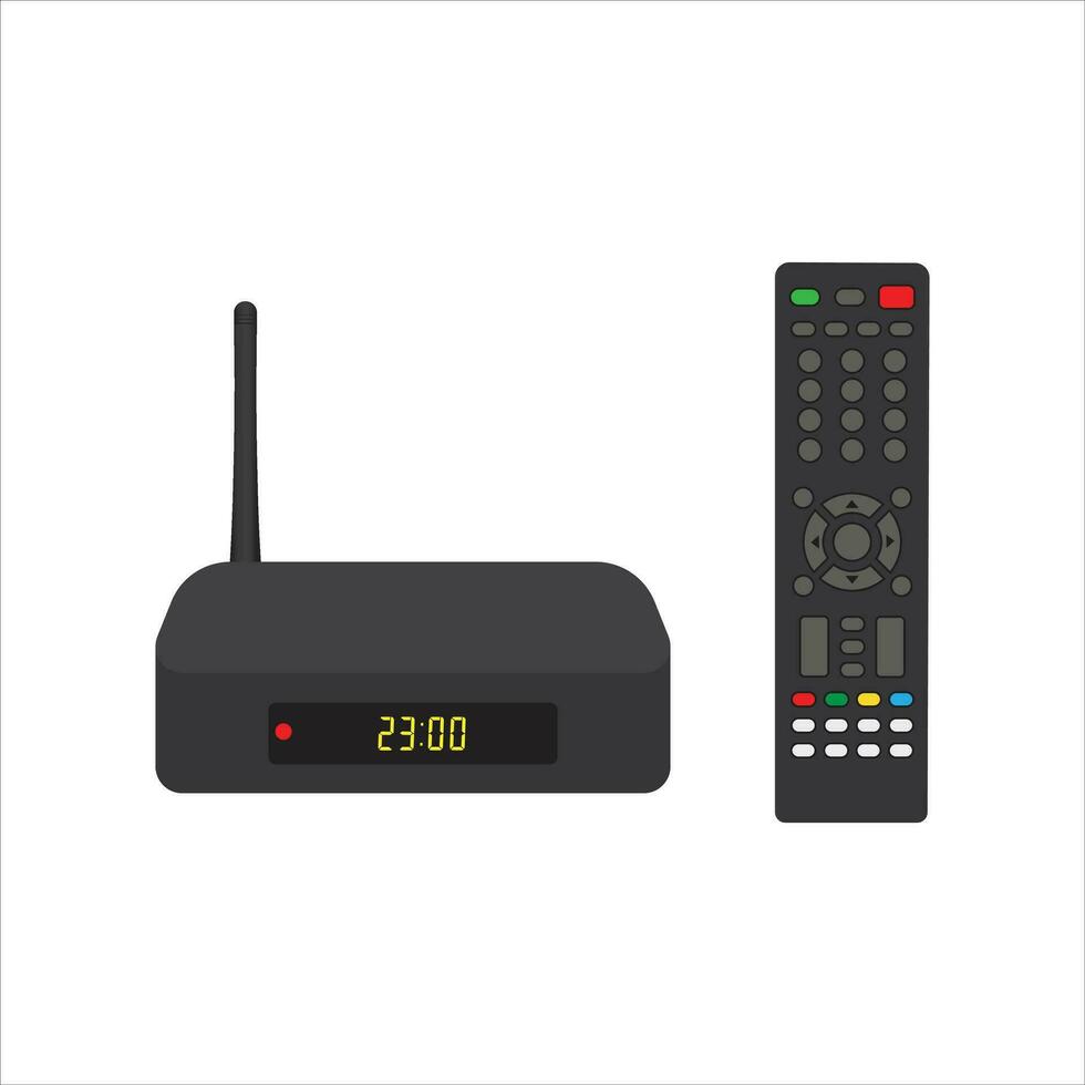 Digital media player setup box with remote. Vector illustration. Can use for element on advertising.