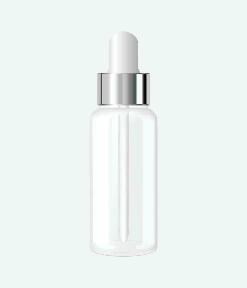 Dropper bottle mockup isolated on white background. Vector illustration. Front view. Can be used for cosmetic. medical and other needs. EPS 10.