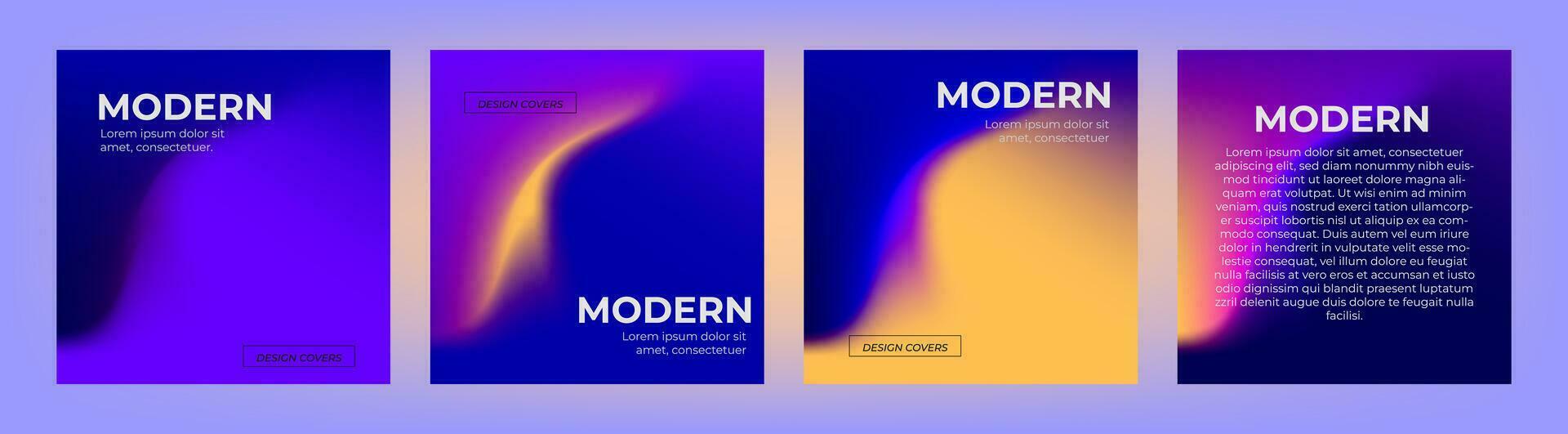 Set of covers design templates with vibrant gradient background. Trendy modern design. Applicable for placards, banners, flyers, presentations, covers and reports. Vector illustration. Eps10