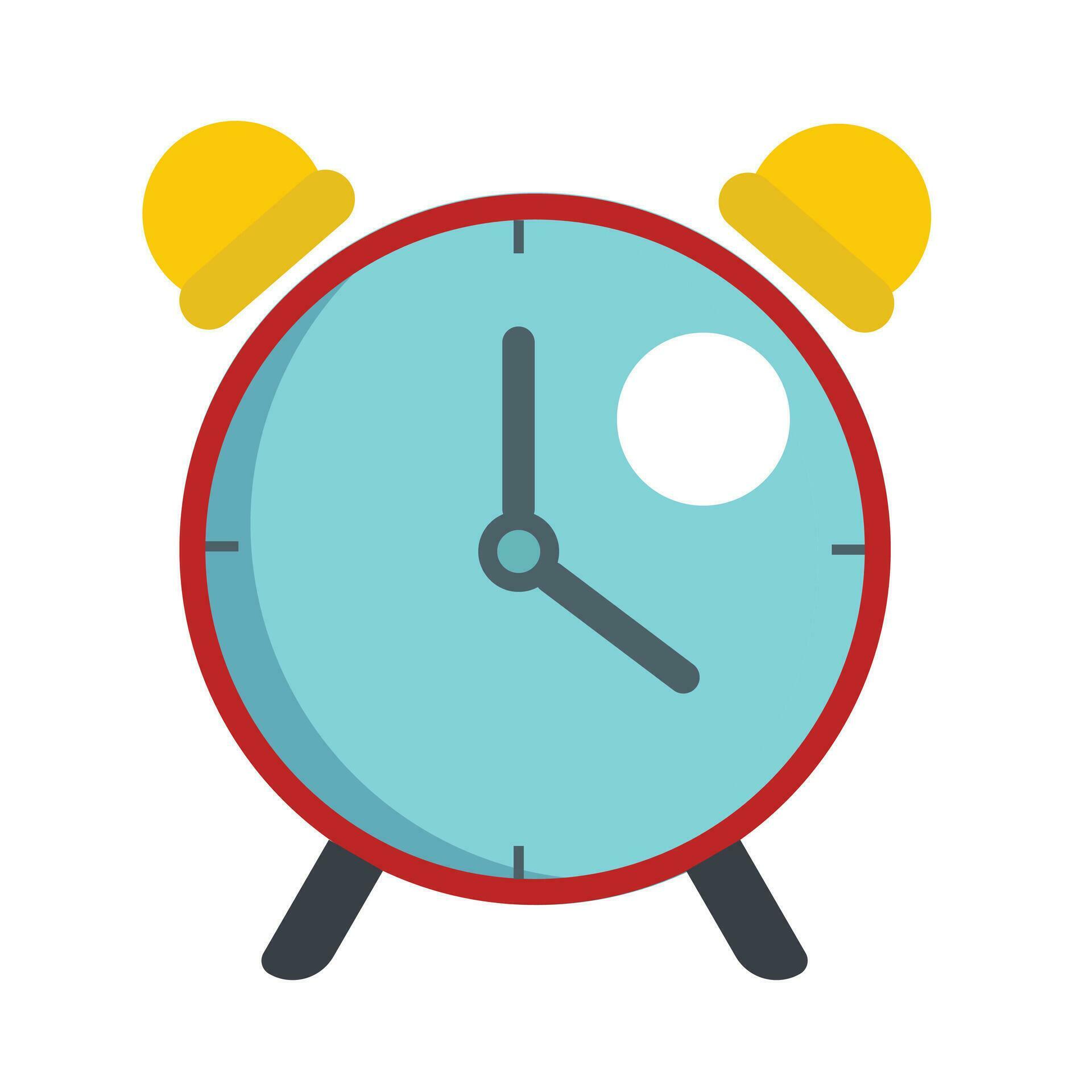 Red alarm clock wake up time isolated on background in flat style