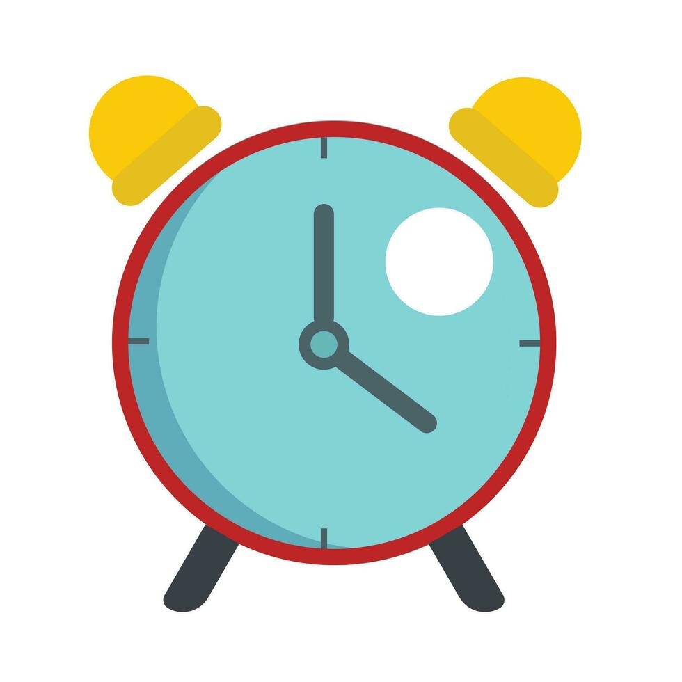 Red alarm clock wake up time isolated on background in flat style