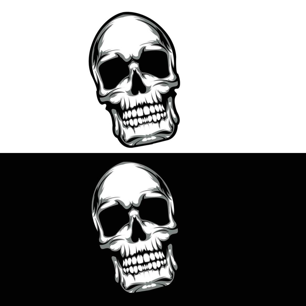 Skull monochrome illustration. On a white and black background vector