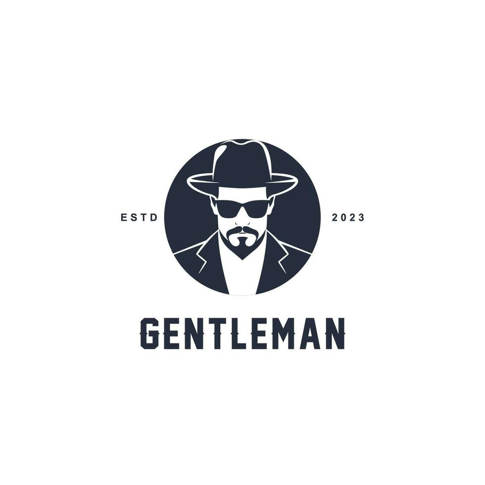 Gentleman figure with mustache logo design template vector icon illustration