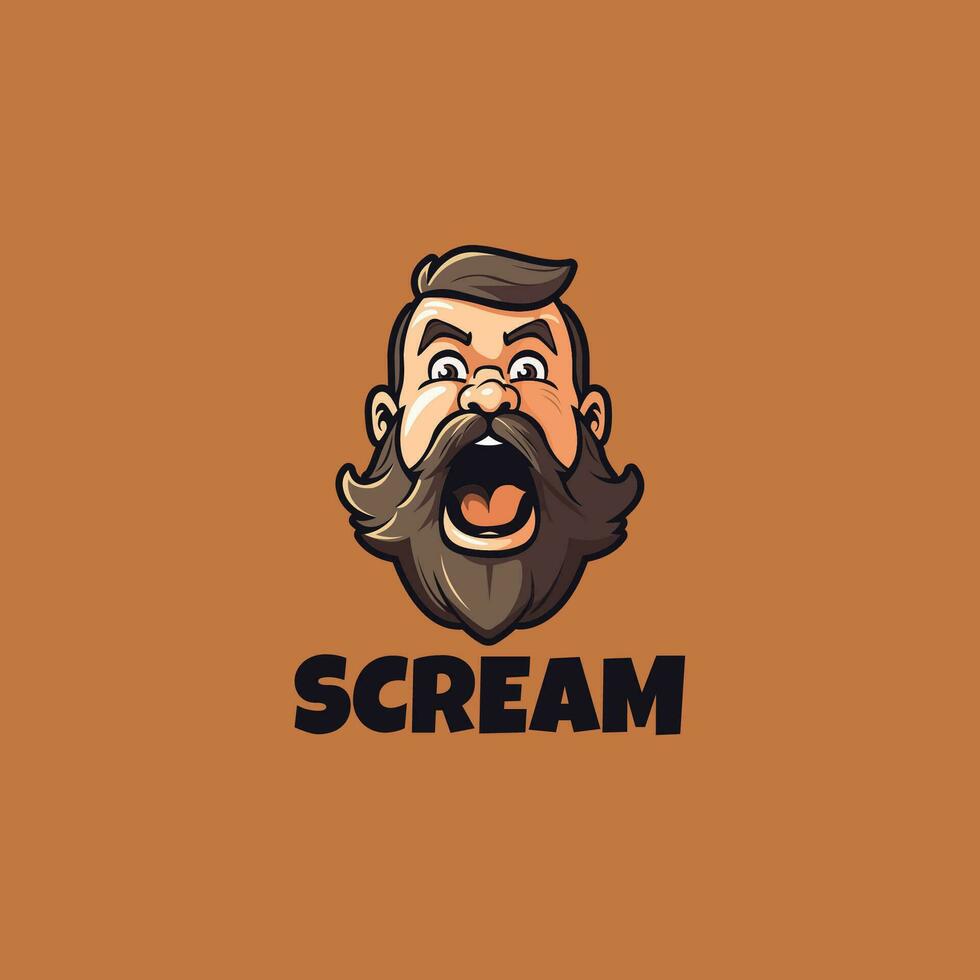 the bearded man's head shouted logo design template vector icon illustration
