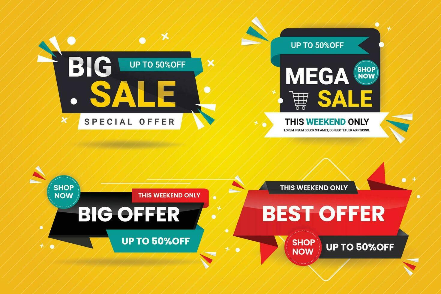 Vector mega sale discount banner set promotion with the yellow background and  super offer banner template with editable text effect