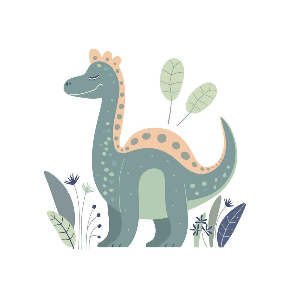 ilustración de un linda dibujos animados dinosaurio. caracteres para para niños habitación y postales vector. vector