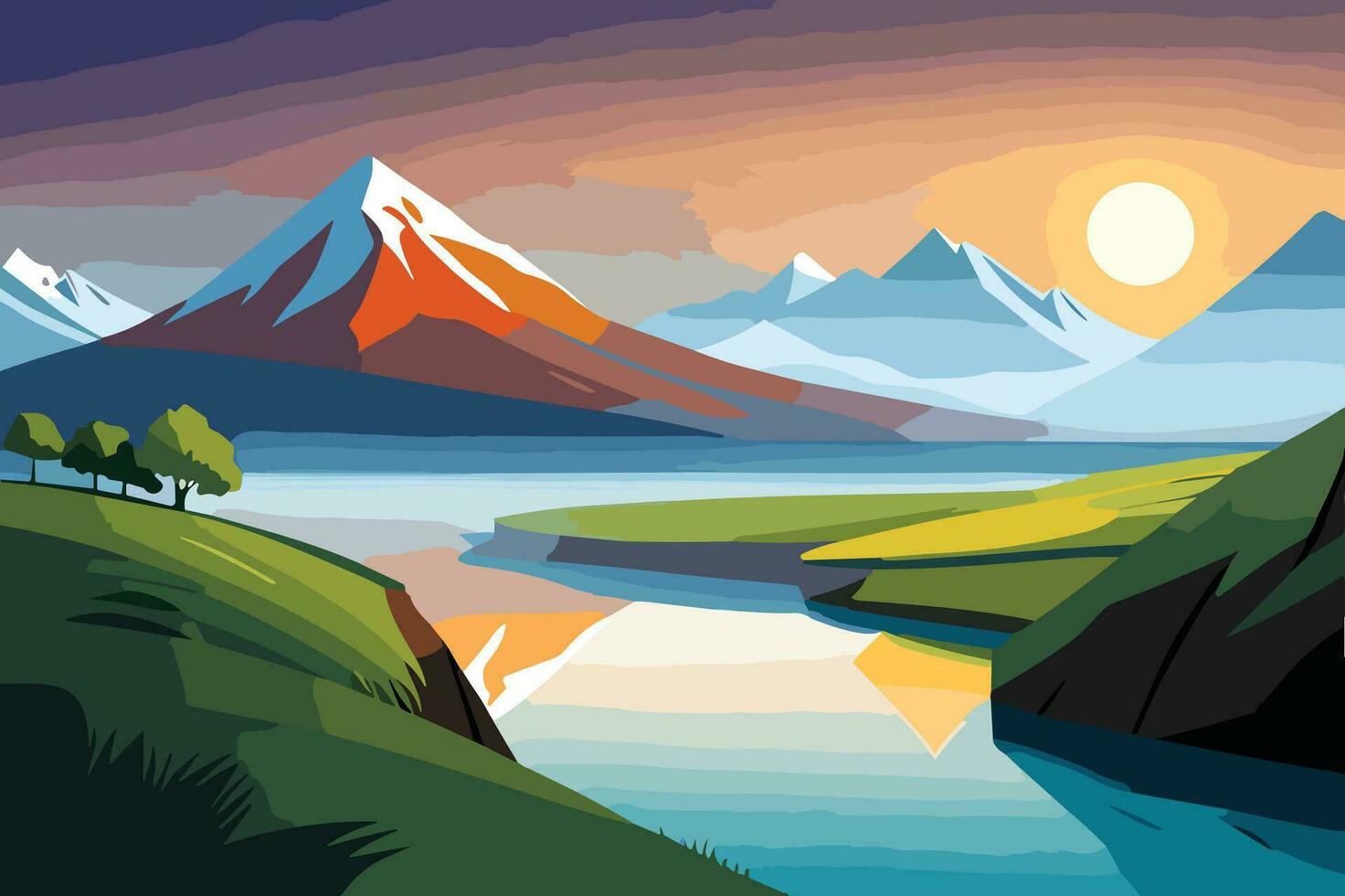 Mountain and Lake Nature Background Vector 6