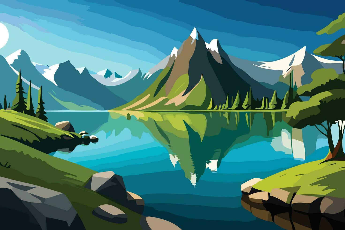 Mountain and Lake Nature Background Vector 9