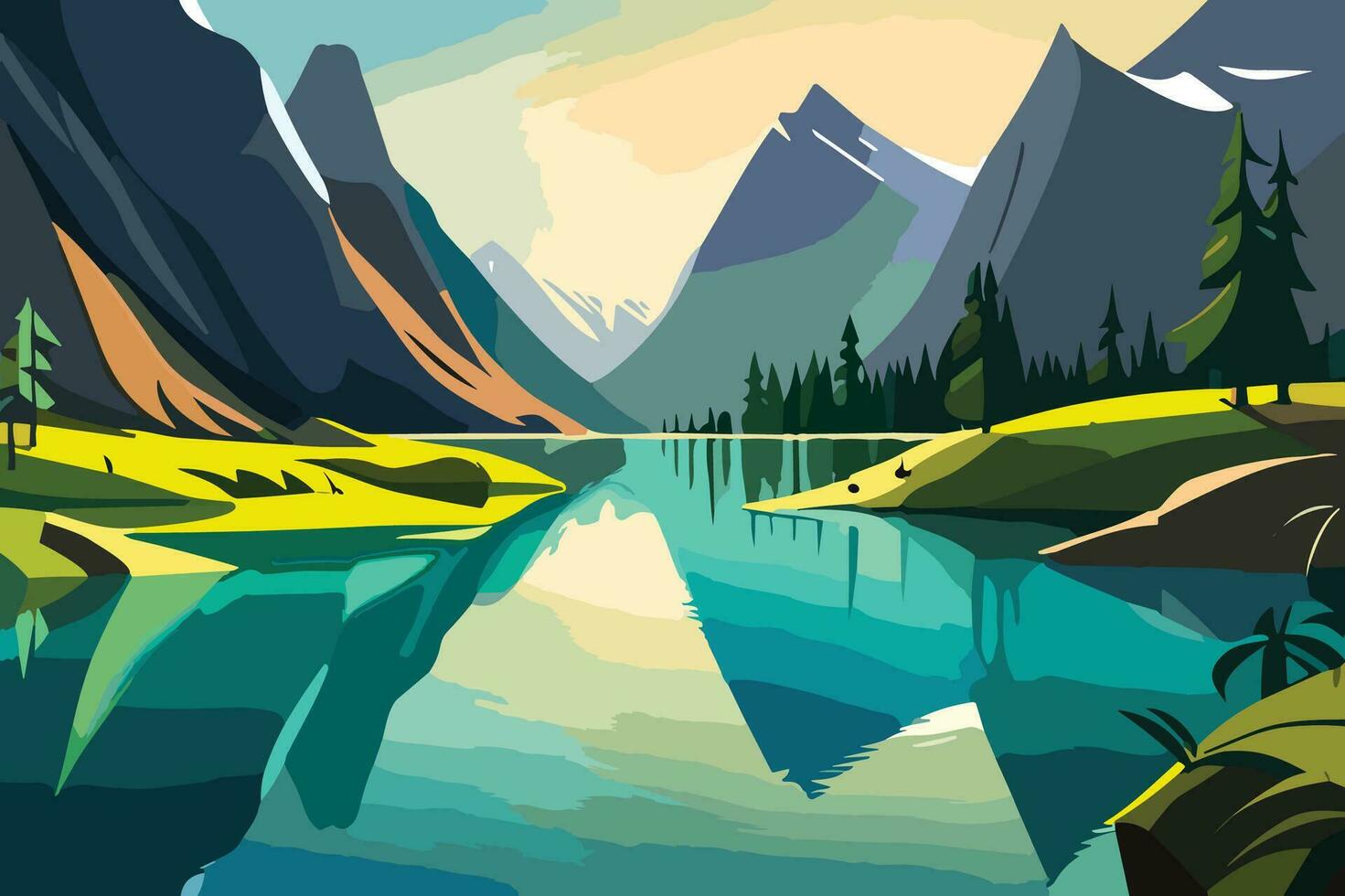 Mountain and Lake Nature Background Vector 7
