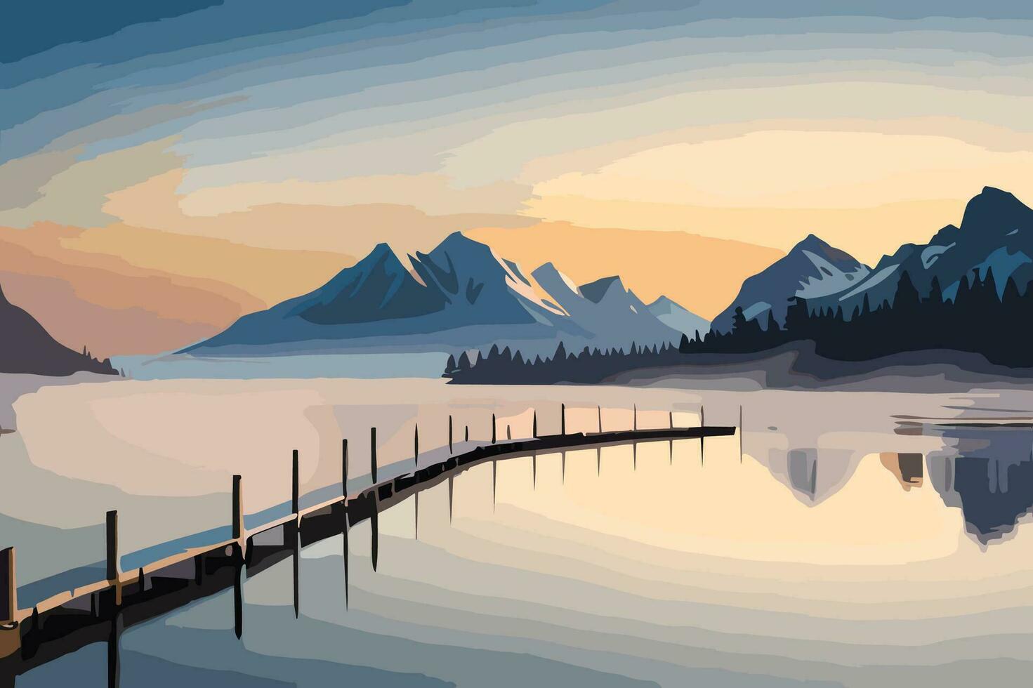 Mountain and Lake Nature Background Vector 4