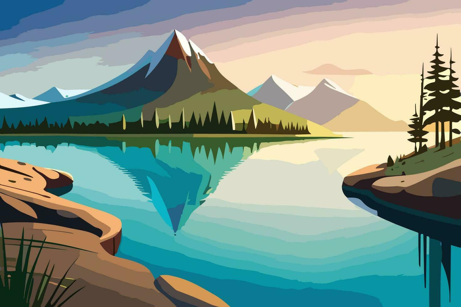 Mountain and Lake Nature Background Vector 11