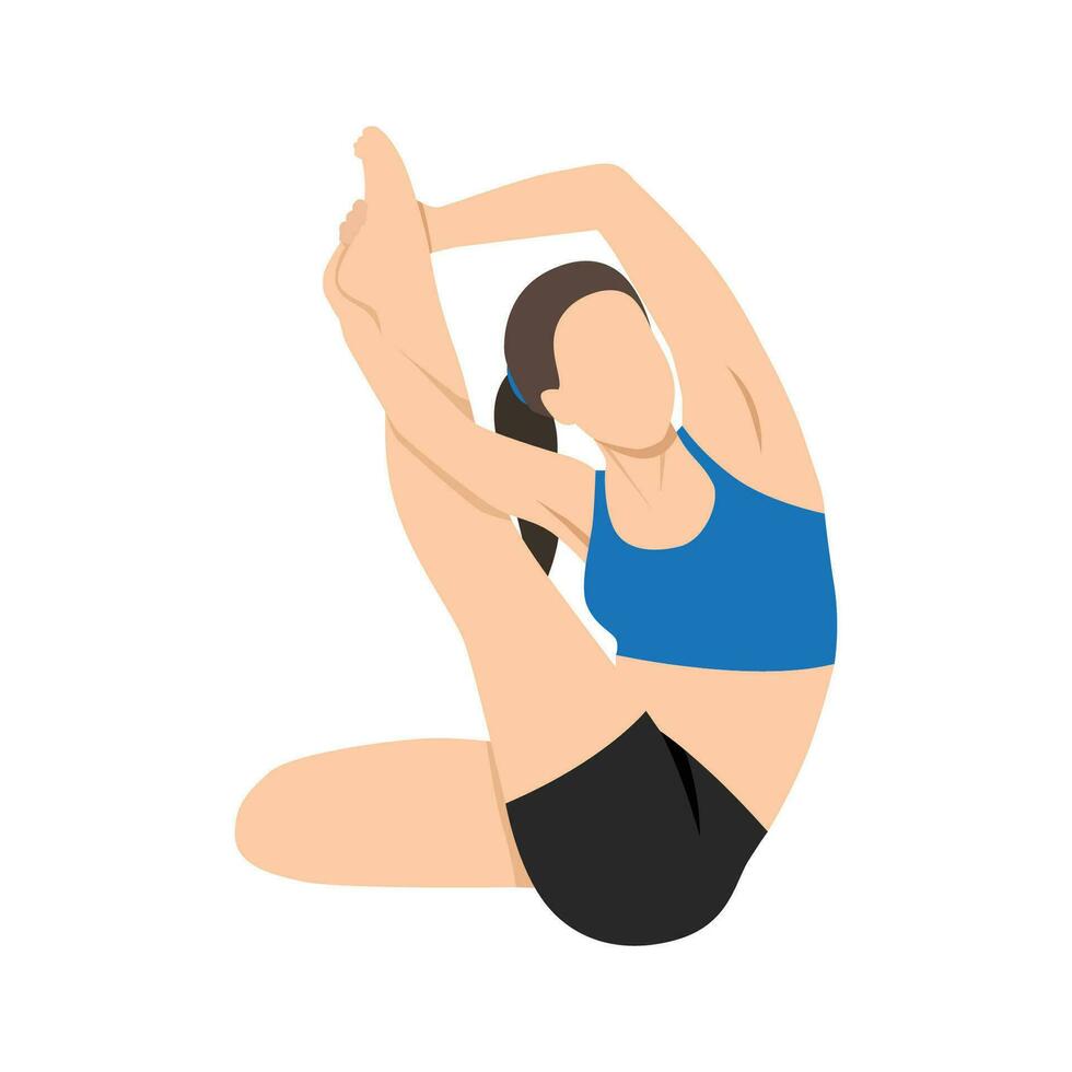 Woman doing revolved heron pose exercise. vector