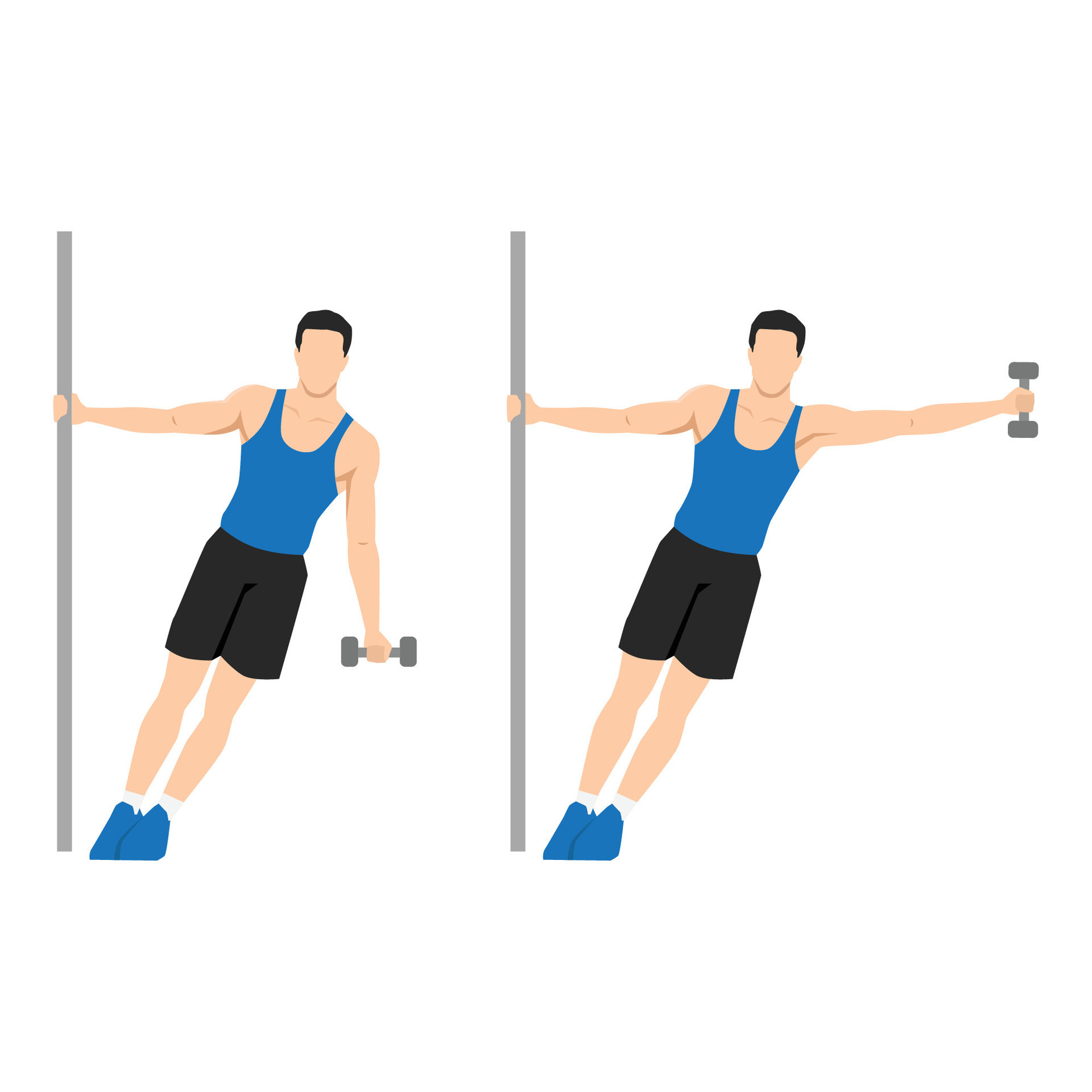 Man doing leaning one arm or single handed dumbbell lateral hammer