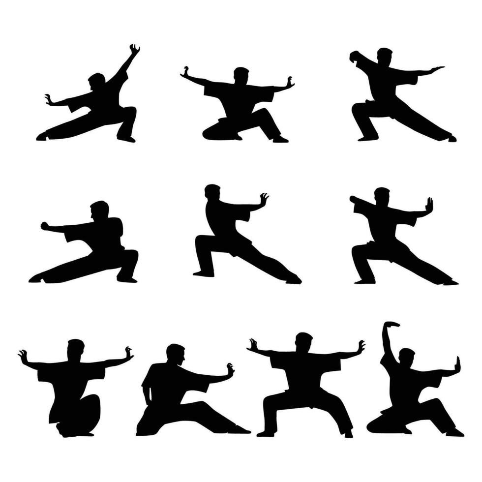 Vector set of wushu. Wushu positions. Design elements and icons