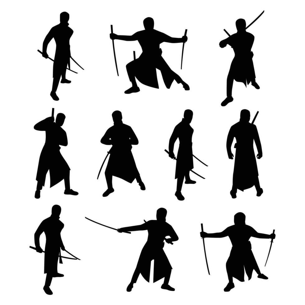 Ninja Fighters silhouette collection. Ninja character icon. vector