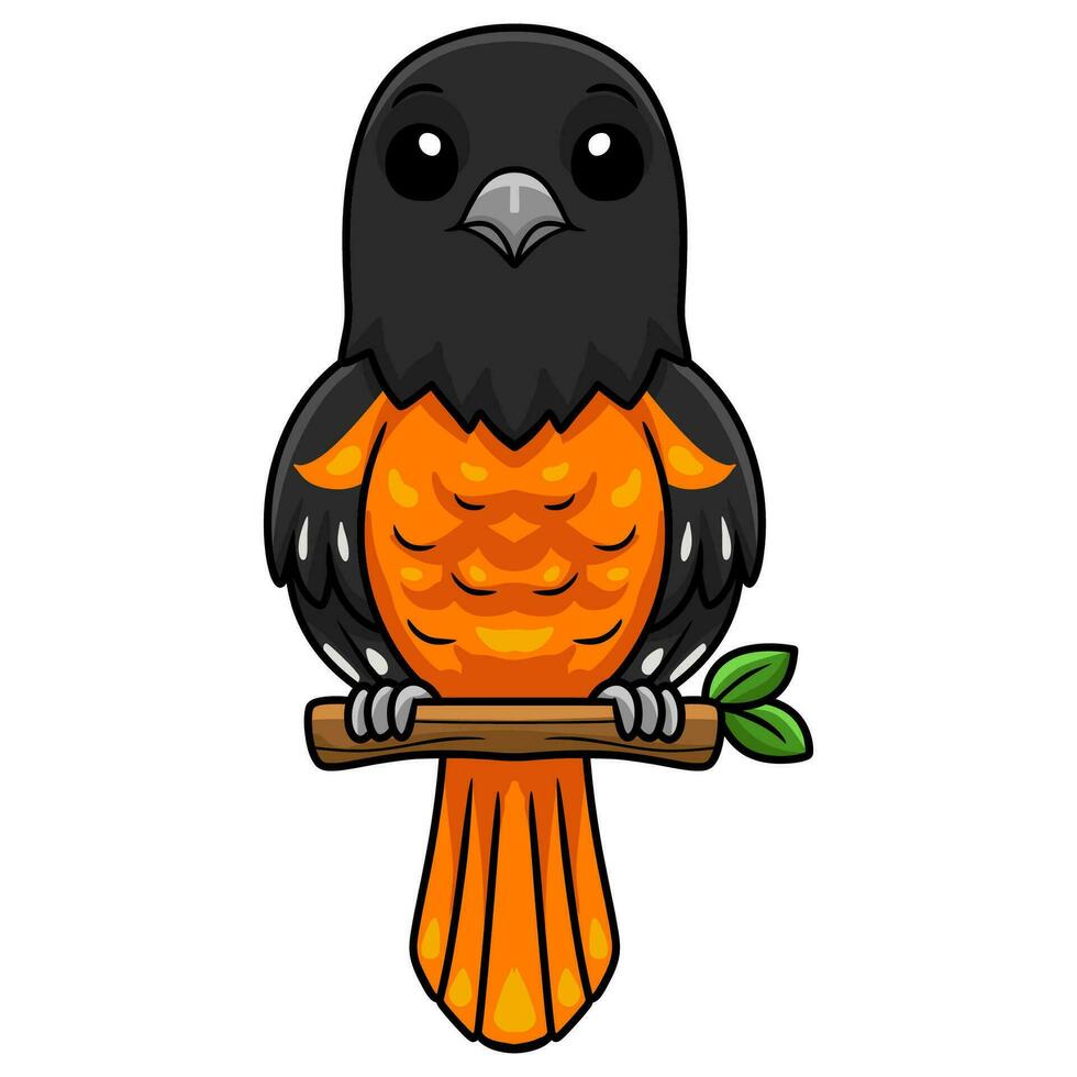 Cute baltimore oriole bird cartoon on tree branch vector