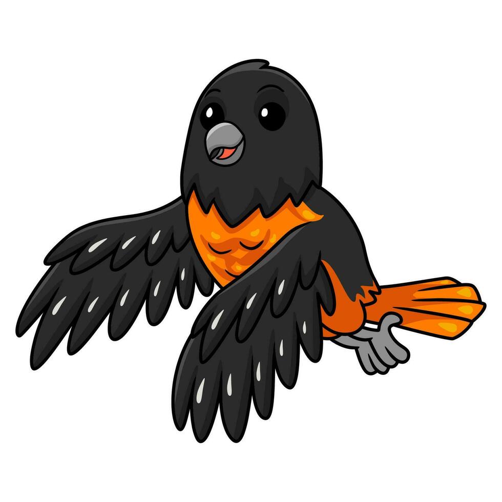 Cute baltimore oriole bird cartoon flying vector