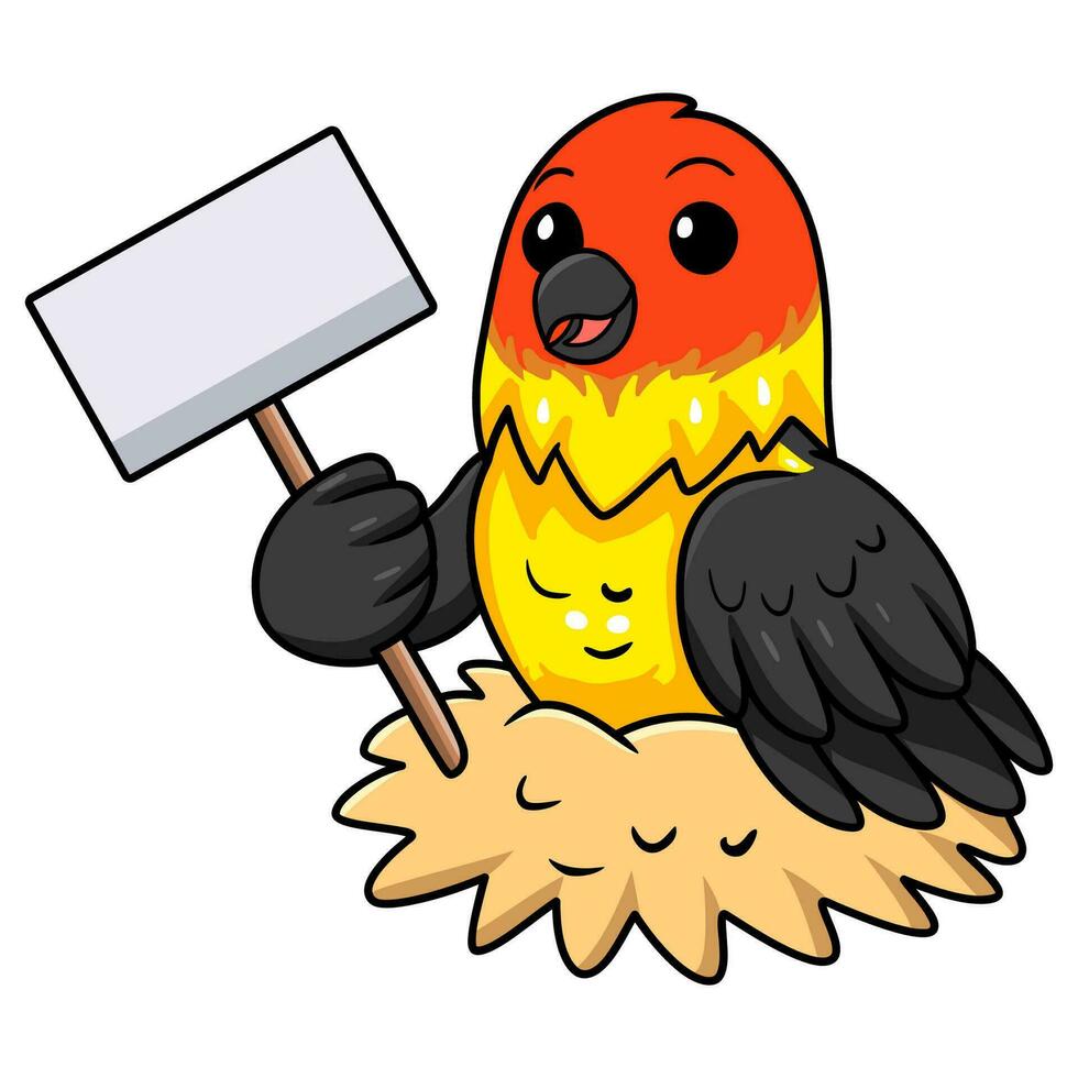 Cute western tanager bird cartoon holding blank sign vector