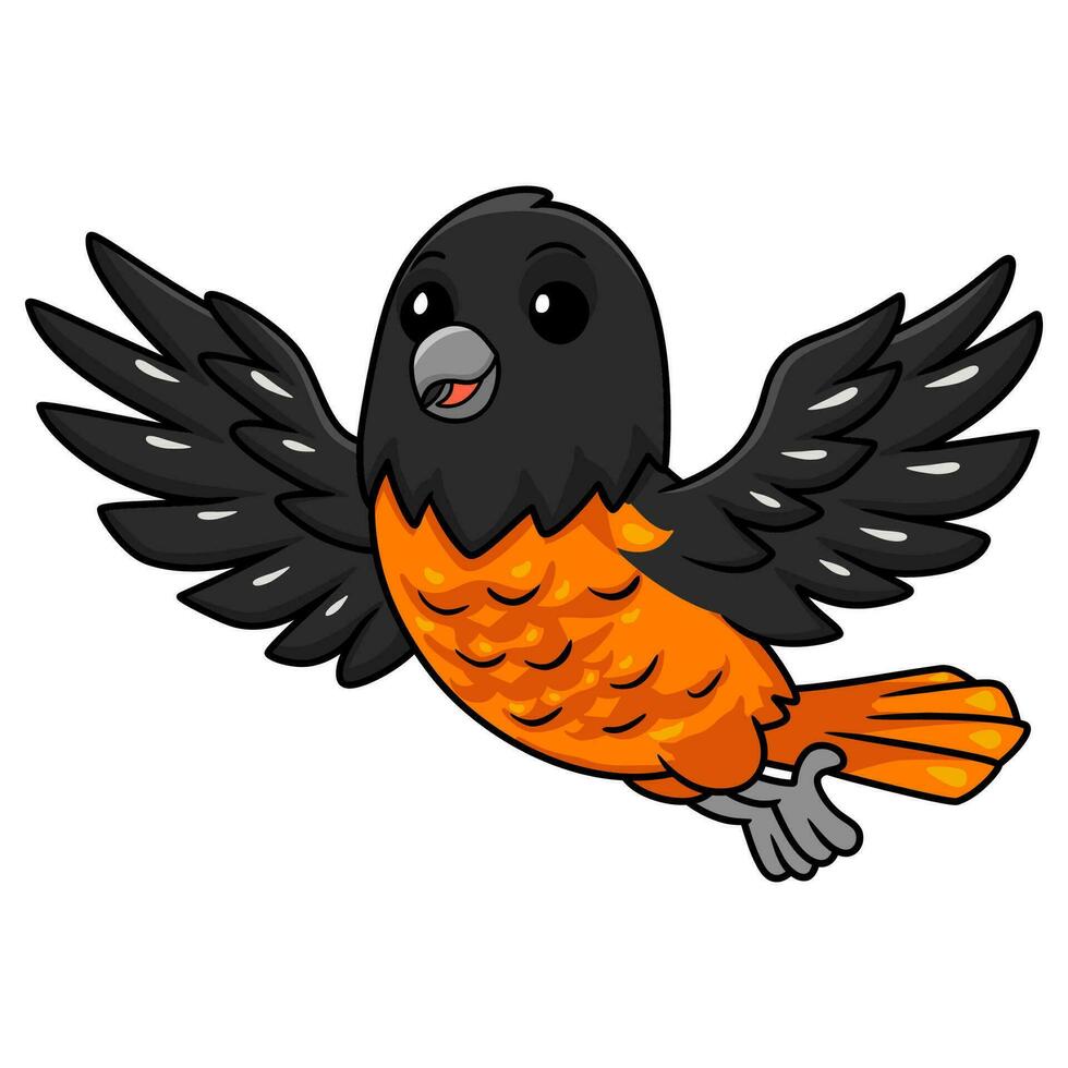 Cute baltimore oriole bird cartoon flying vector