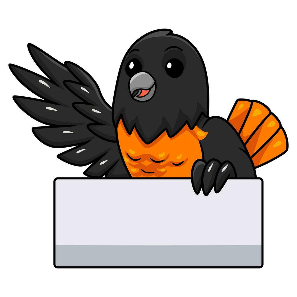 Cute baltimore oriole bird cartoon waving hand vector