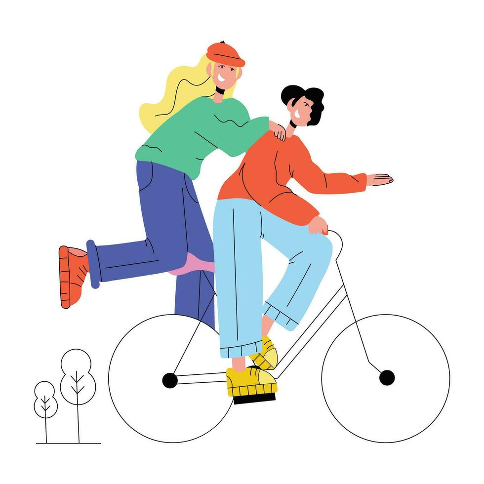 Trendy Friends Cycling vector