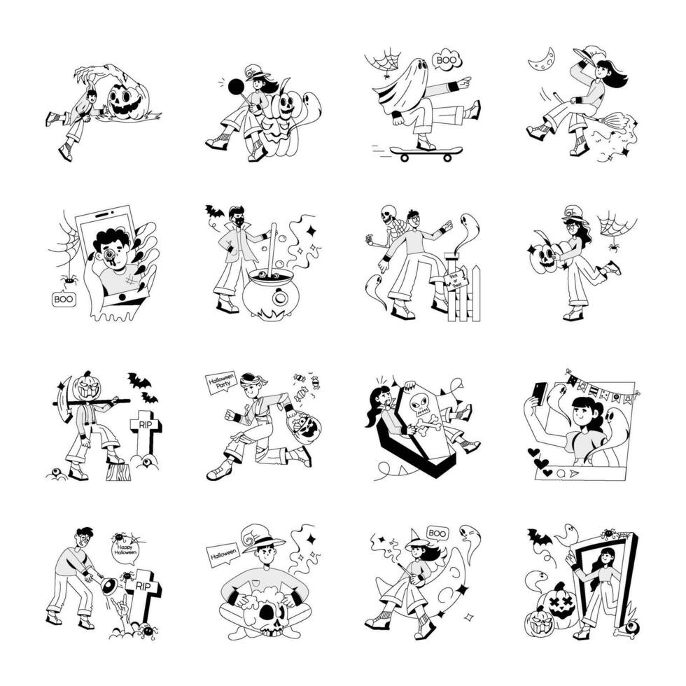Collection of Halloween Day Hand Drawn Illustrations vector