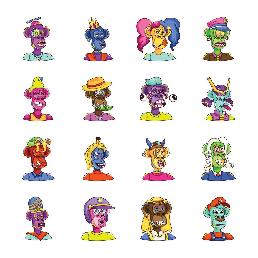 Collection of NFT Flat Characters vector