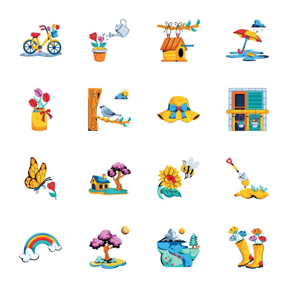 Pack of Spring Flat Icons vector