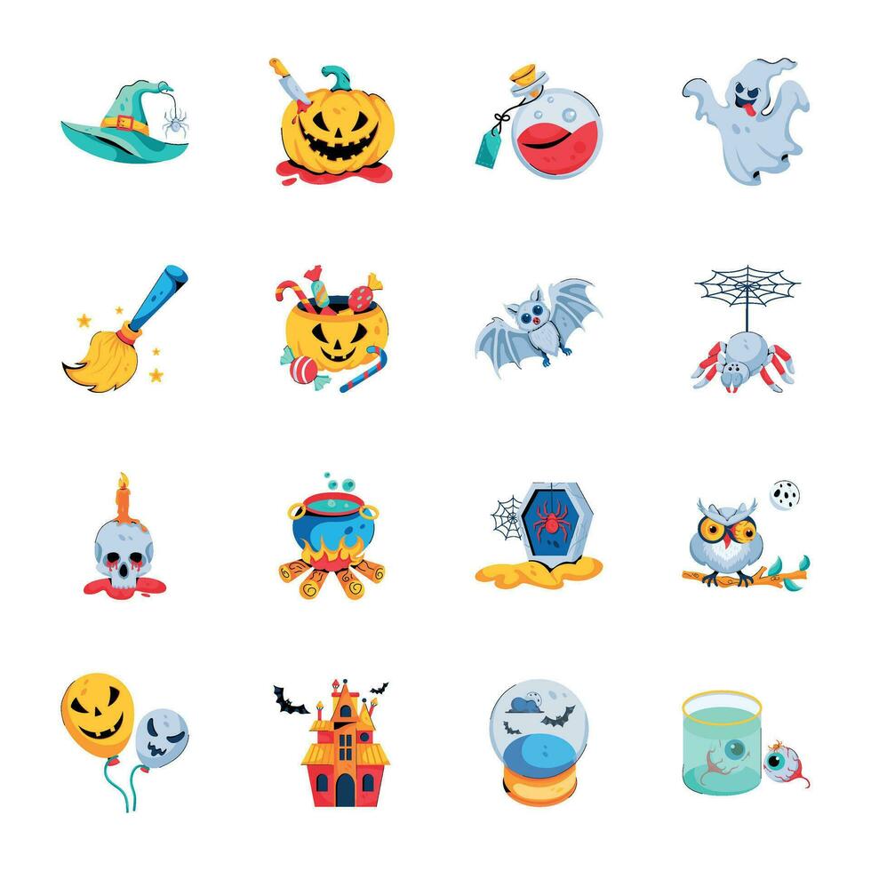 Spooky Set of Halloween Flat Icons vector