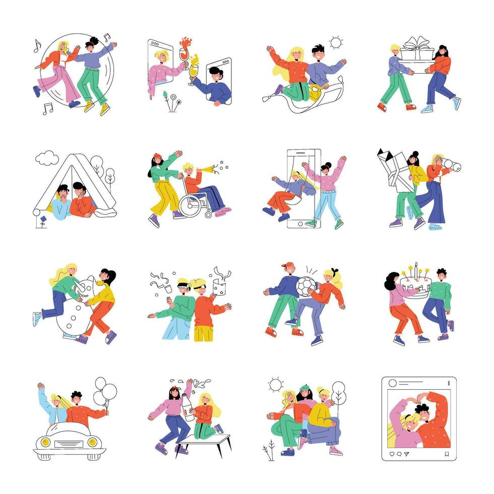 Bundle of Friends Meetups Sketchy Illustrations vector