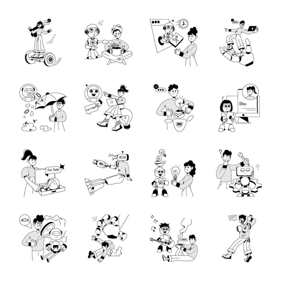 Bundle of Future Technology Hand Drawn Illustrations vector