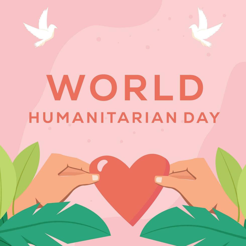 flat design world humanitarian day with hands holding love shape vector