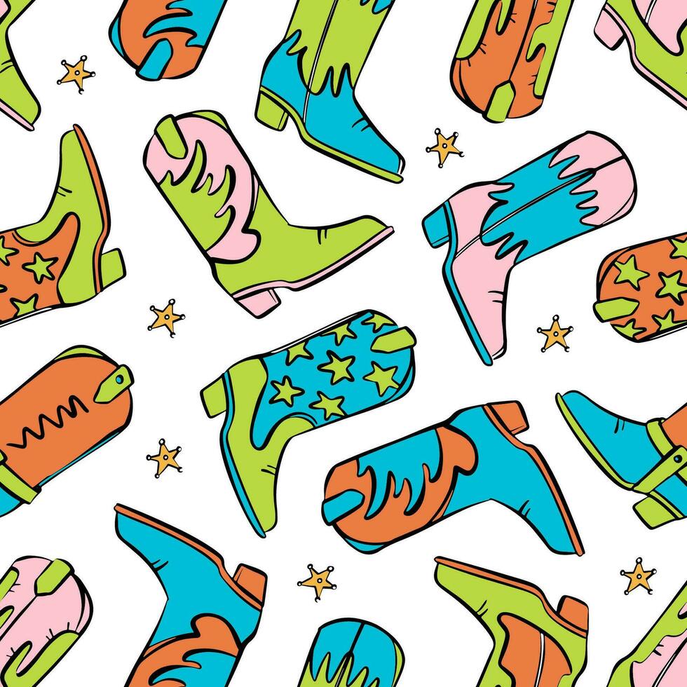 COWBOY BOOTS PRINT Wild Western Vector Seamless Pattern