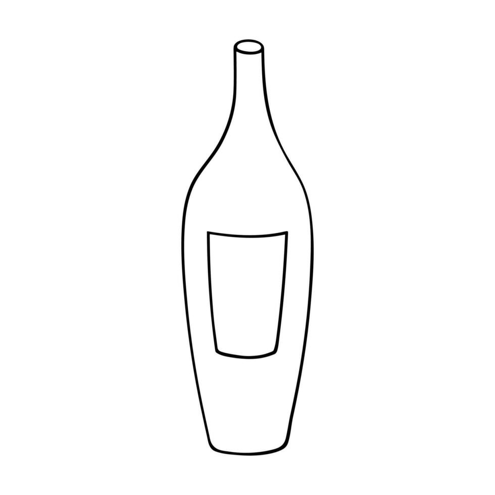 Hand drawn wine bottle illustration. Alcohol drink clipart in doodle style. Single element for design vector