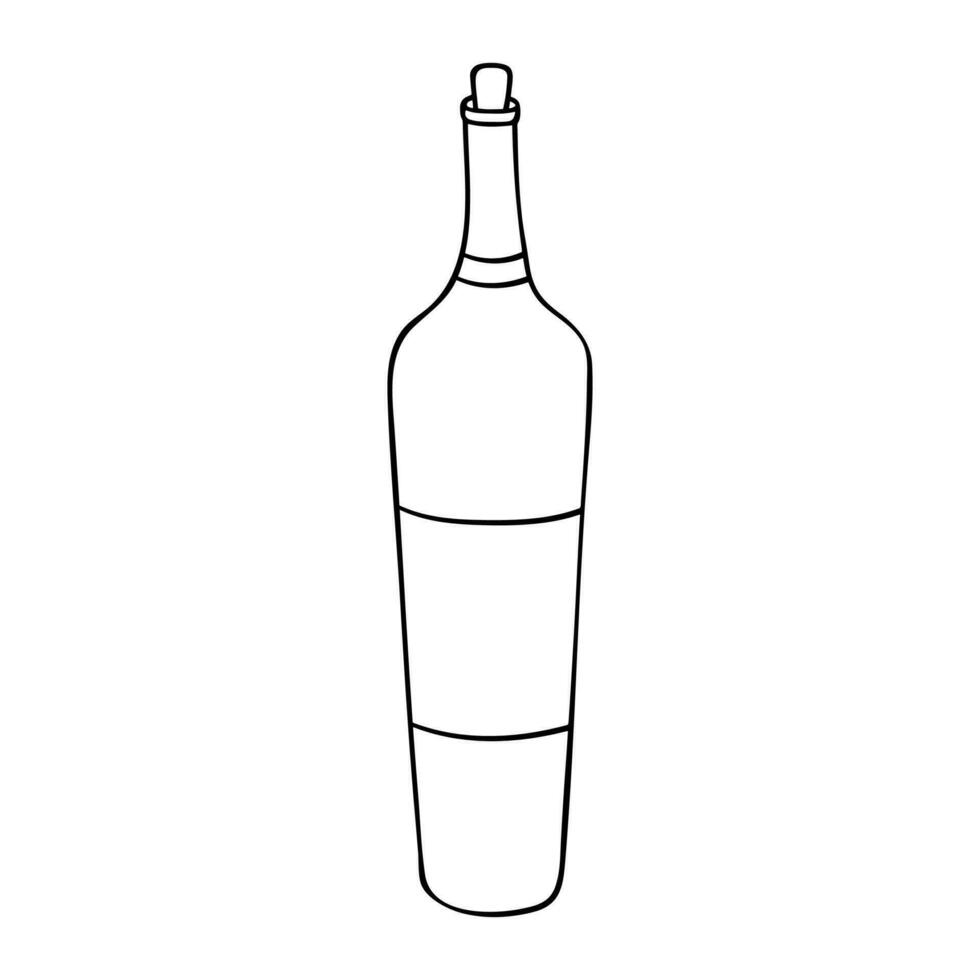 Hand drawn wine bottle illustration. Alcohol drink clipart in doodle style. Single element for design vector